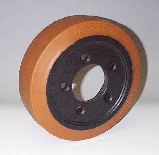 Ruote serie ZM Ruote motrici in poliuretano durezza 95+/-3Sh.A. La portata è riferita ad una velocità di 6 km/h. <br/>N.5 fori diametro 15 mm su raggio di 56 mm.