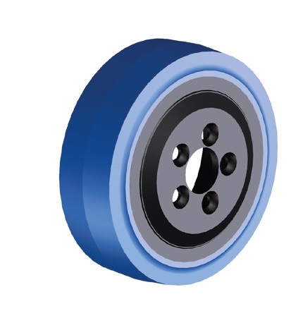 Ruote serie ZO Ruote motrici in poliuretano soffice durezza 87+/-3 Sh.A. La portata è riferita ad una velocità di 6 km/h. <br/>N.5 fori diametro 13 mm su raggio di 35 mm.
