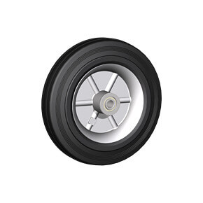 Wheels series B BETA - Wheels with black rubber ring on welded steel discs fitted with ball bearings, roller bearings or nylon friction bearings.