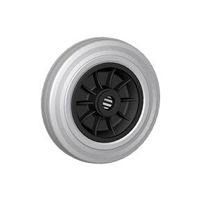 Wheels series DG DELTA-G - Wheels with elastic grey rubber ring on a thermoplastic core, with standard or stainless steel roller bearings or nylon friction bearings.