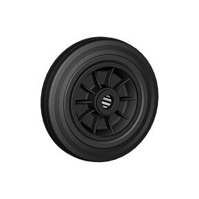 Wheels series D DELTA - Wheels with black rubber ring on thermoplastic core, available with roller bearings or nylon friction bearings.