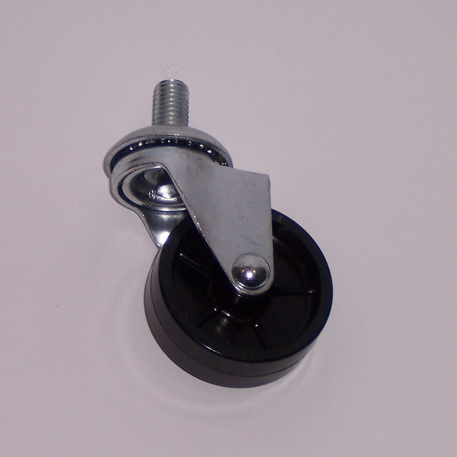 Ruote serie M con supporto M22 Ruote per mobilio e per arredamento interni. Ruota a foro passante.<br/>Ruota in nylon nero a foro passante su supporto con codolo filettato.
