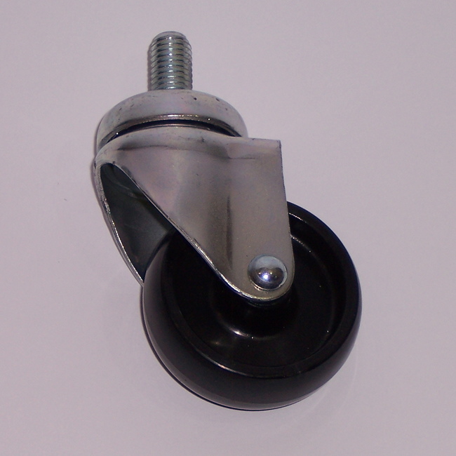 Ruote serie M con supporto M22 Ruote per mobilio e per arredamento interni. Ruota a foro passante.<br/>Ruota in nylon nero a foro passante su supporto con codolo filettato.