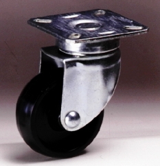Ruote serie M con supporto M22 Ruote per mobilio e per arredamento interni. Ruota a foro passante.<br/>Ruota in nylon nero a foro passante su supporto a piastra girevole.