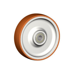 Wheels series N NYLPOL - Wheels with injected polyurethane coating 58 Sh.D on polyamide 6 center. Available with standard shielded or stainless steel sealed precision ball bearings; standard or stainless steel roller bearings; plain bore.