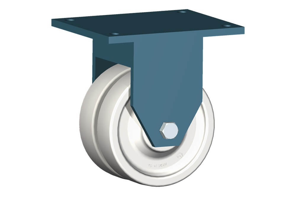 Ruote serie P con supporto G80 Ruote monolitiche in polyammide 6 disponibili con cuscinetti a sfere di precisione schermati o inox, rullini standard o inox e a foro passante. Ruota con cuscinetti a sfere.