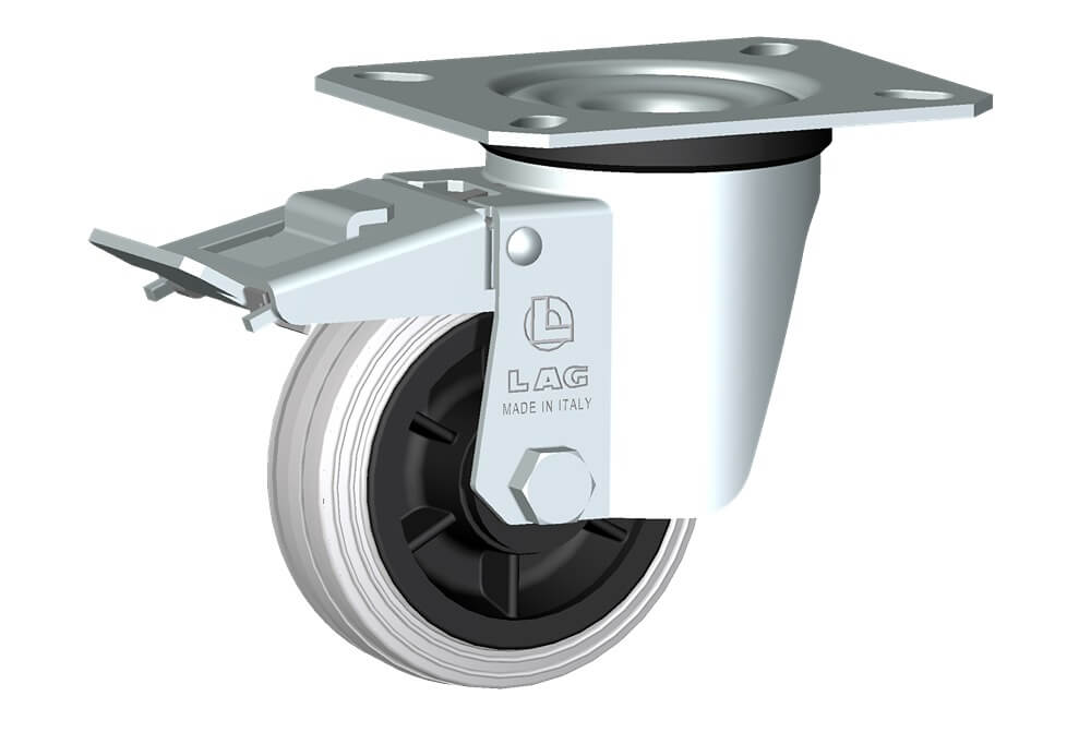 ROUE DG 80X25/40 ROUL.ROUL. CHAPE PIVOTANTE M22 + FREIN