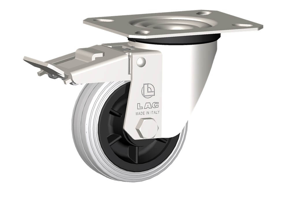 WHEEL DG 80X25/40 INOX ROLLER BEARING SWIVEL FORK X20/40 +BRAKE