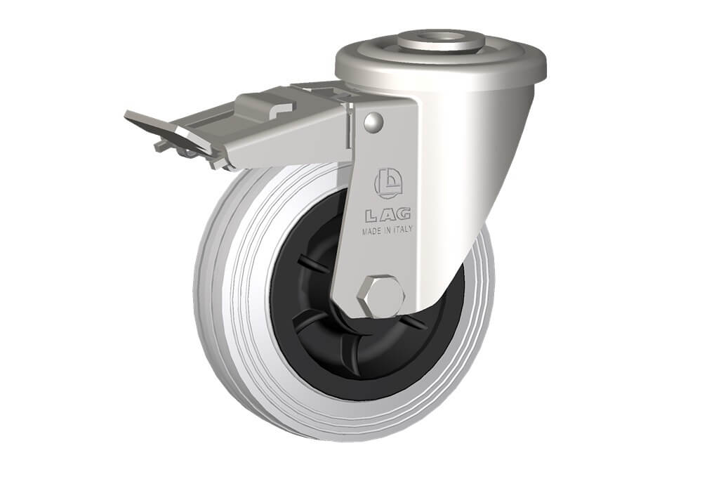 ROUE DG 100X30/40 ROUL.ROUL.INOX CHAPE A OEIL X20 F12 + FREIN