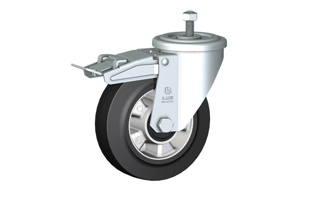 ROUE E 160X50 ROUL.ROUL. CHAPE A TIGE FILETEE M22/60 M12X30 +FREINEIN