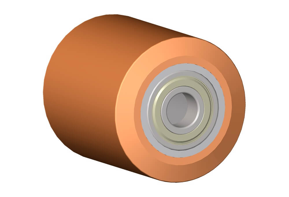 Roue série RT - Galets de transpalettes avec bandage en polyuréthane coulé 95 Sh.A. Disponibles avec ou sans roulements à billes.