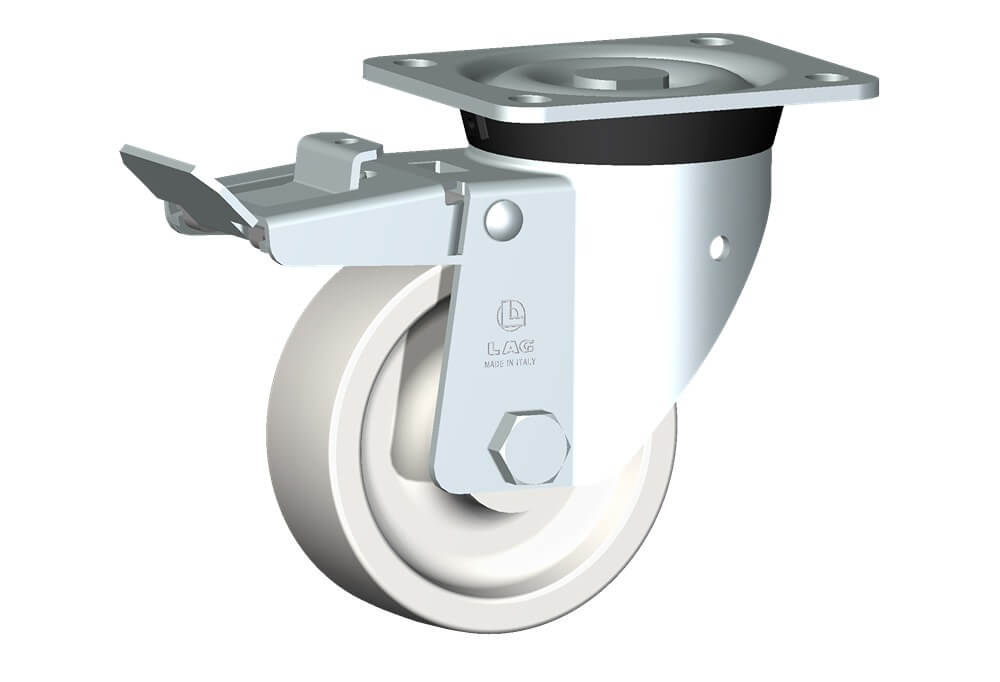 ROUE P 125X45/50 HD AL LISSE CHAPE PIVOTANTE M40/60 + FREIN