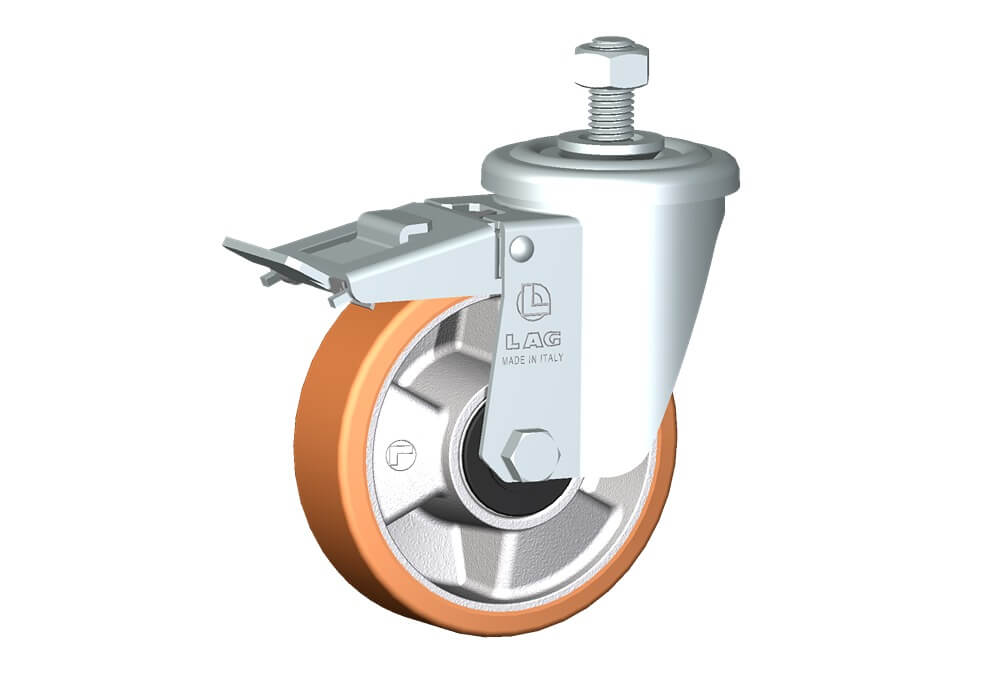 ROUE T 100X30/40 ROUL.BILLES CHAPE A TIGE FILETEE M22 M12X25 + FREIN