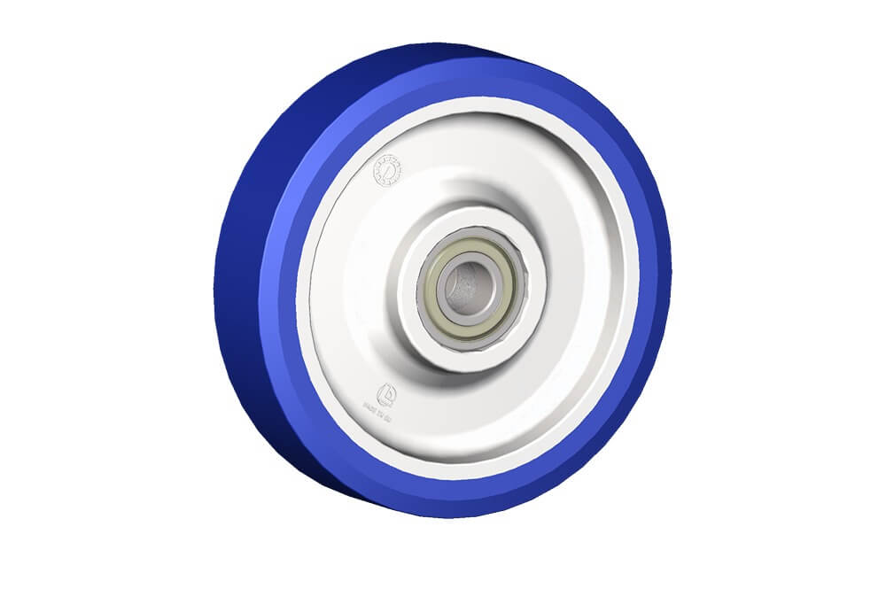 Wheel series AS Wheels with cast soft polyurethane coating 87 Sh.A on polyamide 6 center.