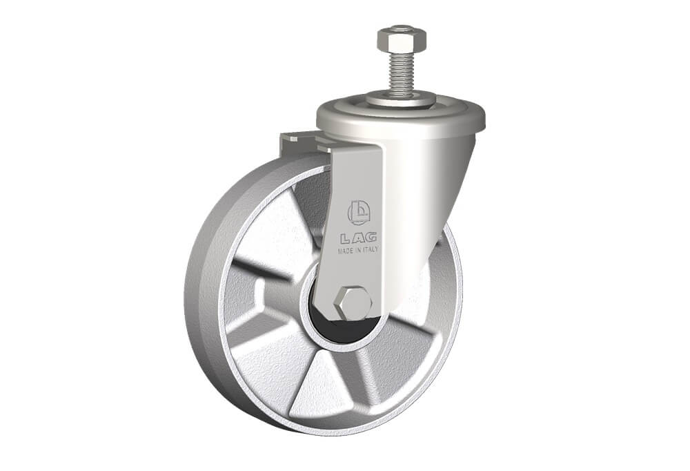 Wheel series U with fork INOX20 Die-cast aluminium wheels, for high temperature applications: -40°C / +270°C (-40°F / +518°F). Available with standard or stainless steel ball bearings. Wheel fitted with ball bearings.