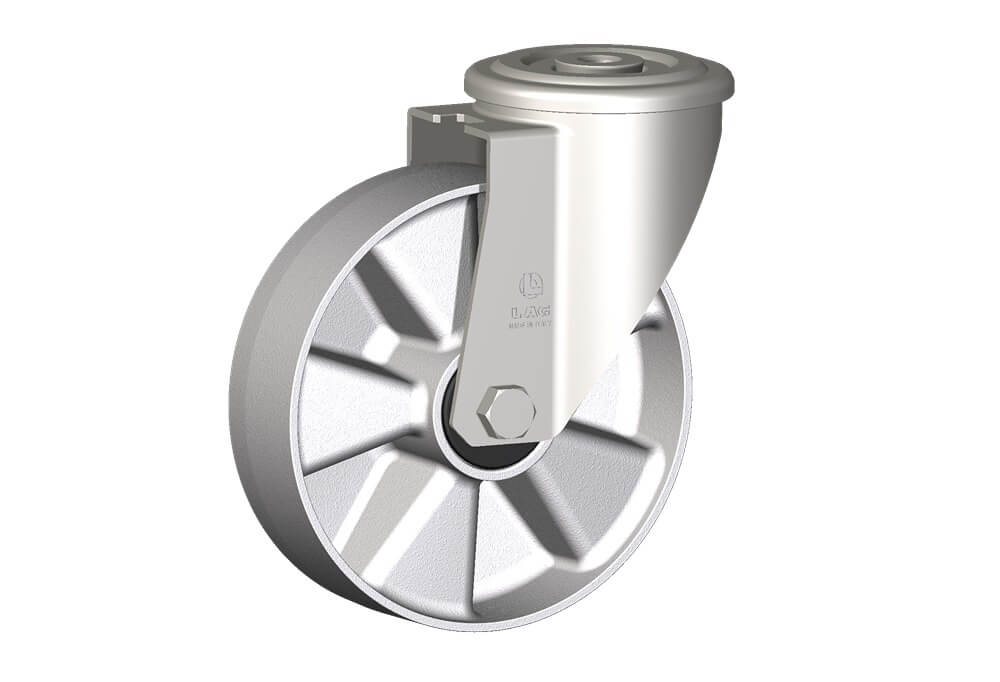 Wheel series U with fork INOX20 Die-cast aluminium wheels, for high temperature applications: -40°C / +270°C (-40°F / +518°F). Available with standard or stainless steel ball bearings. Wheel fitted with ball bearings.