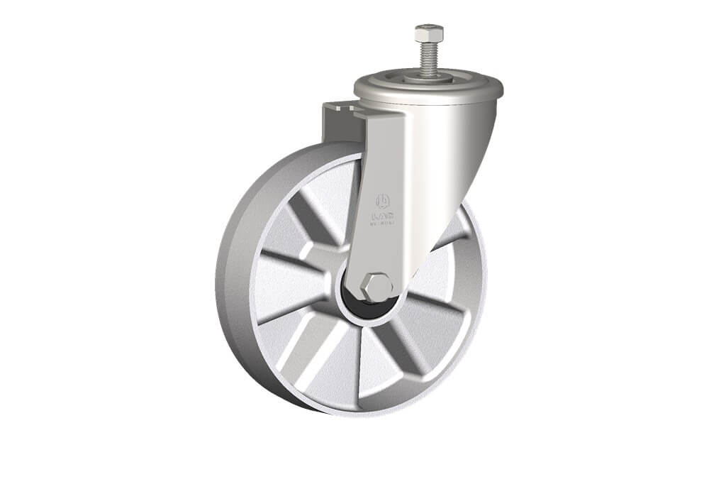 Wheel series U with fork INOX20 Die-cast aluminium wheels, for high temperature applications: -40°C / +270°C (-40°F / +518°F). Available with standard or stainless steel ball bearings. Wheel fitted with precision stainless steel ballbearings, sealed (2RS).