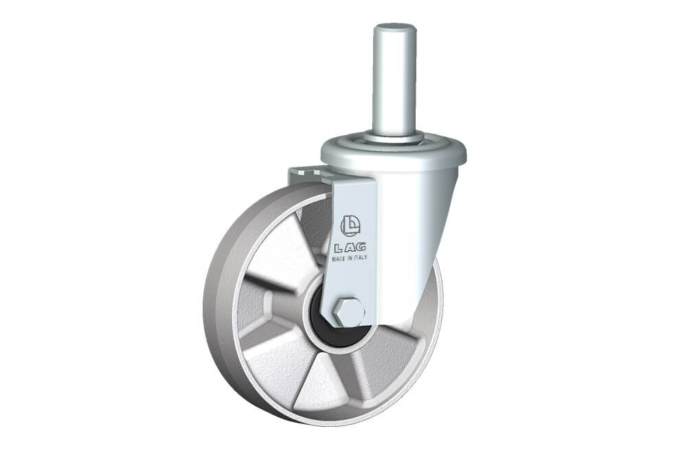 Wheel series U with fork M22 Die-cast aluminium wheels, for high temperature applications: -40°C / +270°C (-40°F / +518°F). Available with standard or stainless steel ball bearings. Wheel fitted with ball bearings.