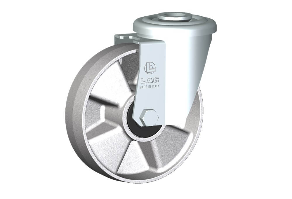 Wheel series U with fork M22 Die-cast aluminium wheels, for high temperature applications: -40°C / +270°C (-40°F / +518°F). Available with standard or stainless steel ball bearings. Wheel fitted with ball bearings.