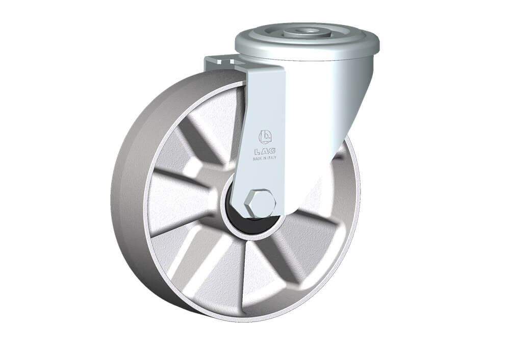 Wheel series U with fork M22 Die-cast aluminium wheels, for high temperature applications: -40°C / +270°C (-40°F / +518°F). Available with standard or stainless steel ball bearings. Wheel fitted with ball bearings.