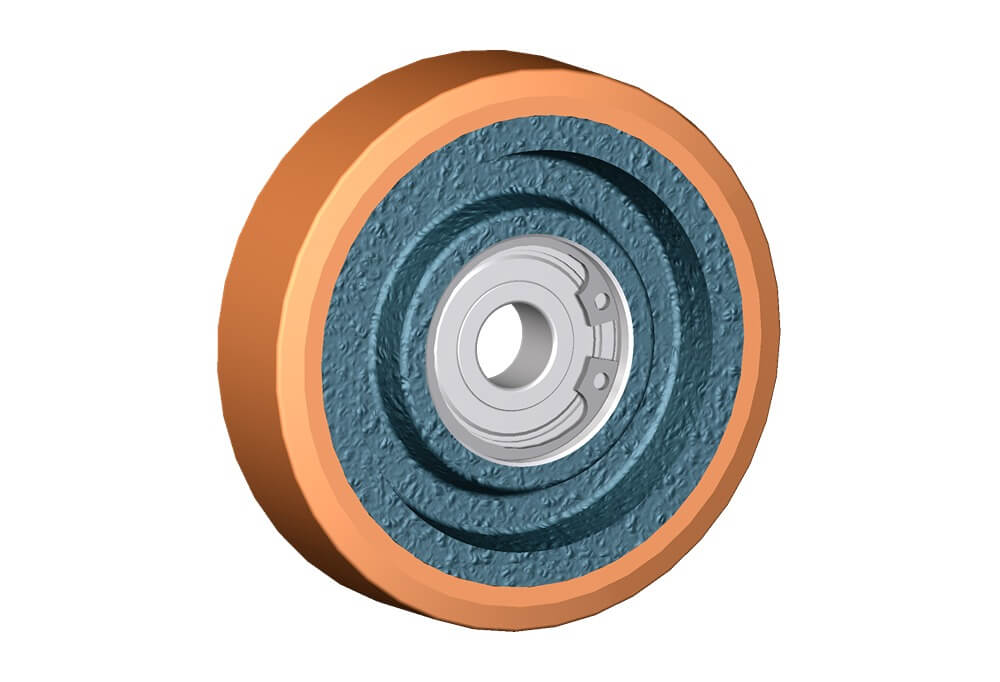 Wheel series Z Cast iron wheels with polyurethane coating 95 Sh.A available with shielded precision ball bearings.