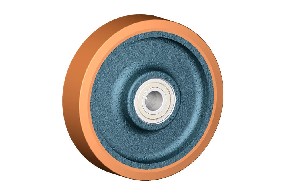 Wheel series Z Cast iron wheels with polyurethane coating 95 Sh.A available with shielded precision ball bearings.