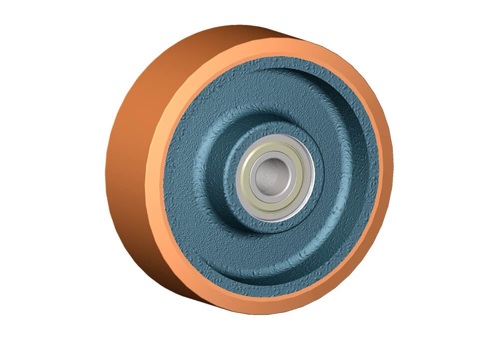 Wheel series Z Cast iron wheels with polyurethane coating 95 Sh.A available with shielded precision ball bearings.