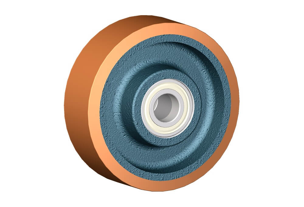 Wheel series Z Cast iron wheels with polyurethane coating 95 Sh.A available with shielded precision ball bearings.
