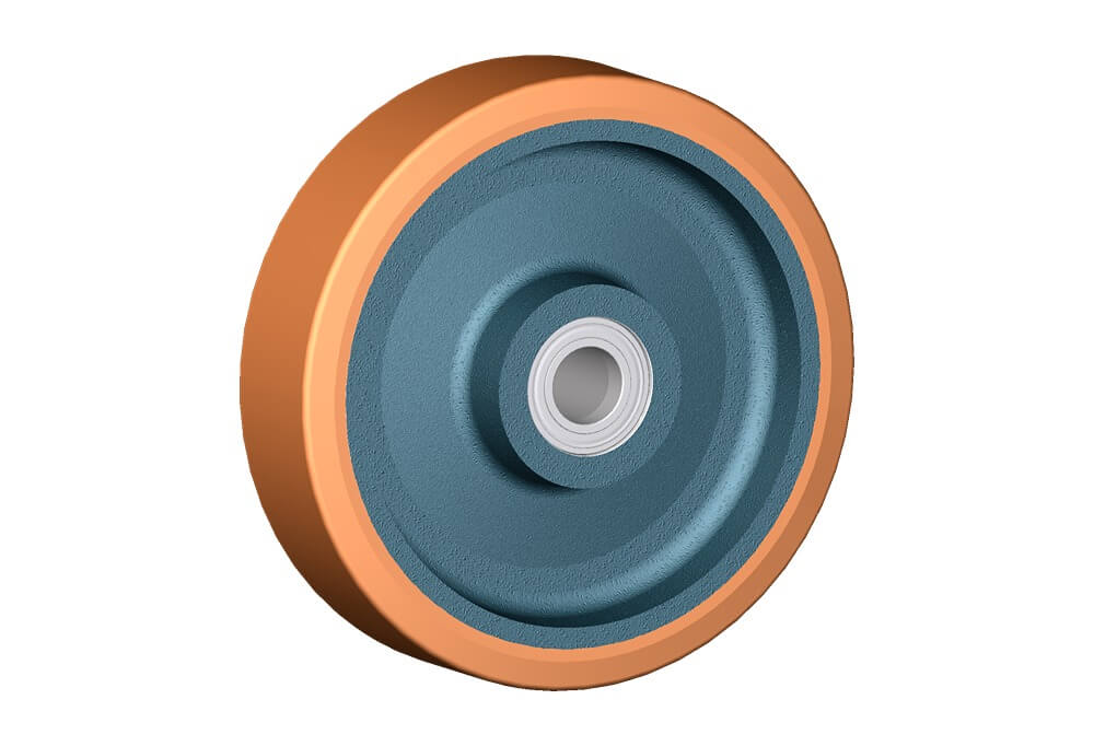 Wheel series Z Cast iron wheels with polyurethane coating 95 Sh.A available with shielded precision ball bearings.