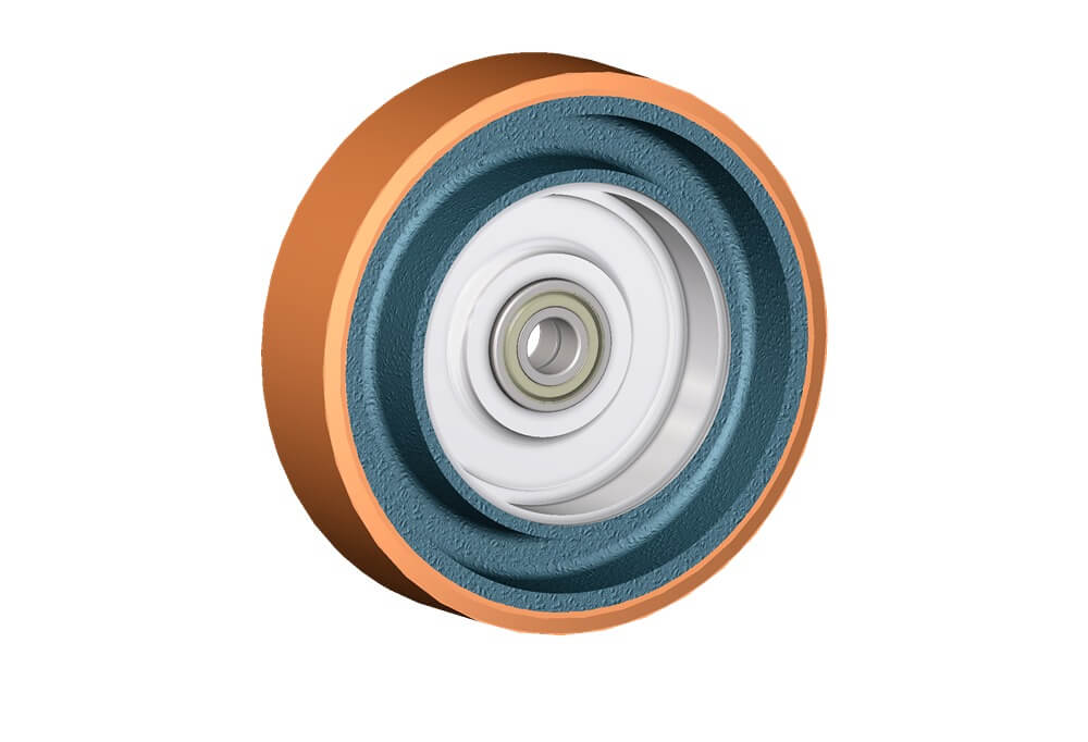 Wheel series Z Cast iron wheels with polyurethane coating 95 Sh.A available with shielded precision ball bearings.