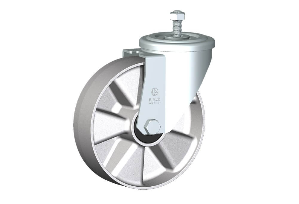 Série de roues U avec support M22 Roue en alliage d'aluminium moulé sous pression. Résistantes aux hautes températures (-40°C/+270°C) et disponibles avec roulements à billes protégés standard ou inox. Roue avec roulement à billes.