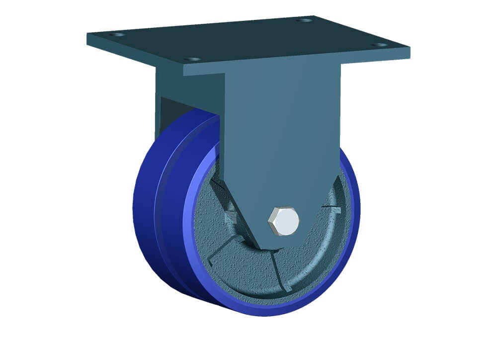 Ruote serie ZS con supporto G80 Ruote in poliuretano colato 87 Sh.A tipo soft con mozzo in ghisa. Disponibile con cuscinetti a sfere di precisione schermati. Ruota con cuscinetti a sfere.