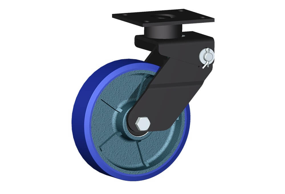 Ruote serie ZS con supporto M34 Ruote in poliuretano colato 87 Sh.A tipo soft con mozzo in ghisa. Disponibile con cuscinetti a sfere di precisione schermati. Ruota con cuscinetti a sfere.