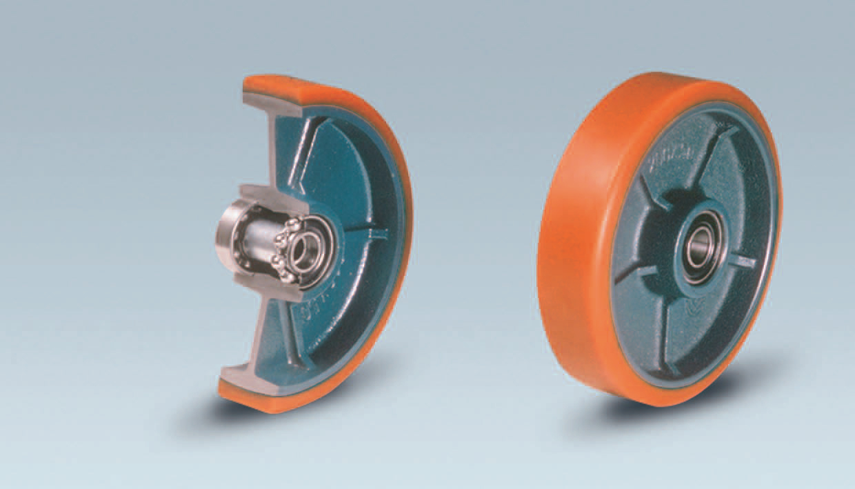 Wheels series Z ZETA - Cast iron wheels with polyurethane coating 95 Sh.A available with shielded precision ball bearings.