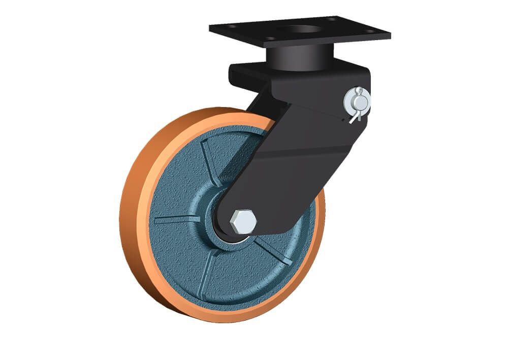 Ruote serie Z con supporto M34 Ruote in poliuretano colato 95 Sh.A. e mozzo in ghisa. Disponibili con cuscinetti a sfere di precisione schermati. Ruota con cuscinetti a sfere.