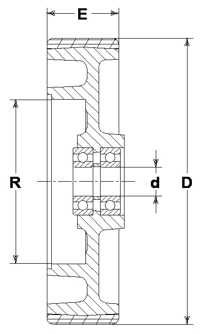 Räder Serie ZS Radkern aus Gusseisen, Beschichtung aus weichem Guss-Polyurethan (blau) 87 Sh.A. mit Rillenkugellager.