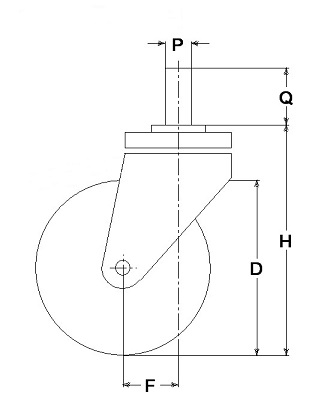 Ruote serie M con supporto M22 Ruote per mobilio e per arredamento interni. Ruota a foro passante.<br/>Ruota in nylon nero a foro passante su supporto con codolo filettato.