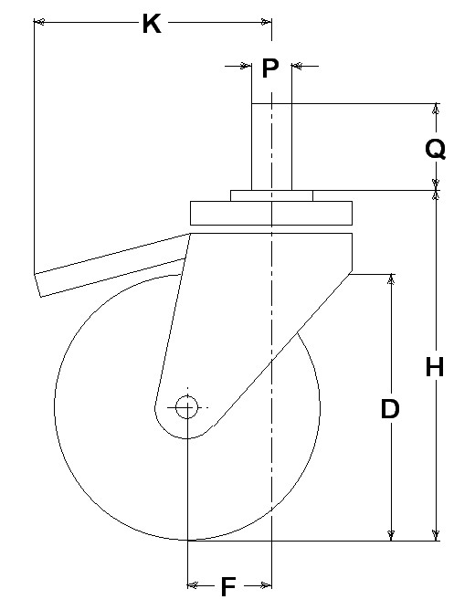 ROUE D 80X25/40 PALIER NYLON CHAPE A TIGE M22 22X50 + FREIN